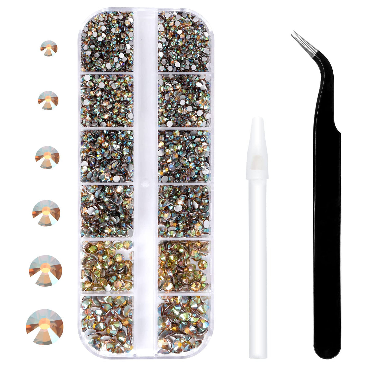 3792 Pcs Ghost Shiny Crystal Flatback Rhinestones Set For Nail, Art, Crafts, Makeup, Tumblers Glitter Round With Tweezers And Pi