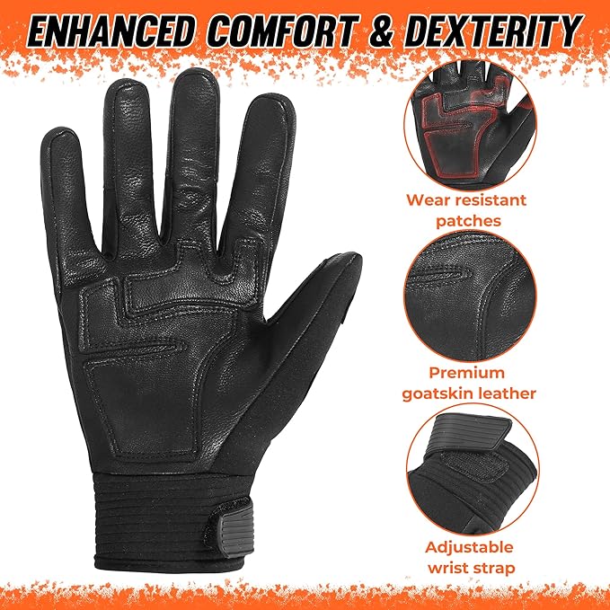 HLDD HANDLANDY Leather Work Gloves for Men & Women, Adjustable Wrist Cowhide Gardening Glove with Reinforced Palm for Driver