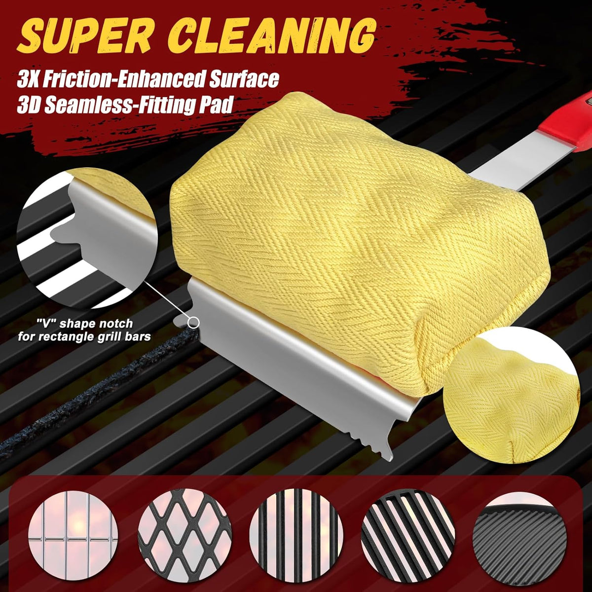 Grill Brush Bristle Free - Cleaning with Steam Technology, Replaceable Brush Heads & Scraper Tool for Stainless-Steel Grates Grill Brush with Stainless Steel Spatula and Two Cleaning Brush Heads