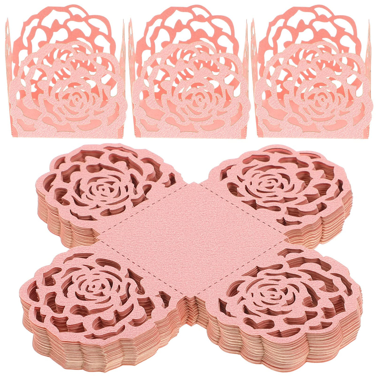 NUOBESTY 50Pcs Paper Chocolate Wrappers Truffle Cups Square Candy Packaging Wrappers Hollow-Out Dessert Paper Tray for Party Wedding Baby Shower