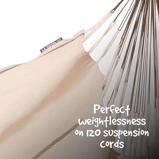 LA SIESTA - XL King Habana Cotton Hammock & Romano Steel Stand - Indoor Outdoor Hanging Hammock Swing for Bedroom Porch Balcony - Boho Hanging Chair - Nougat