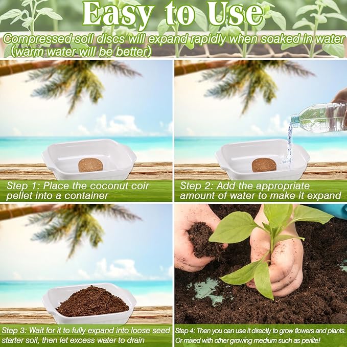 ZeeDix 100pcs 50mm Coco Coir Pellets, Compressed Coconut Coir Seed Starter Pellets Potting Soil Indoor Plants Soil Discs for Planting Flowers Bonsai Herbs Plants and Vegetables