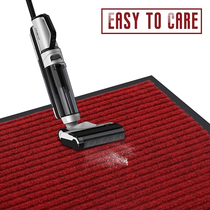 fani Heavy Duty Large Outdoor Indoor Entrance Black Doormat Waterproof Low Profile Entrance Rug Front Door Mat Patio Anti-Skid Rubber Back, 23x72 inch (Red)
