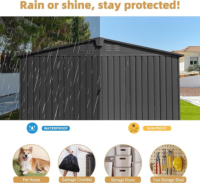 Domi Outdoor Storage Shed 11’ x 9’, Metal Sheds with Galvanized Steel Frame & Windows & Lockable Door, Garden Shed Tool Storage Room for Patio, Grey
