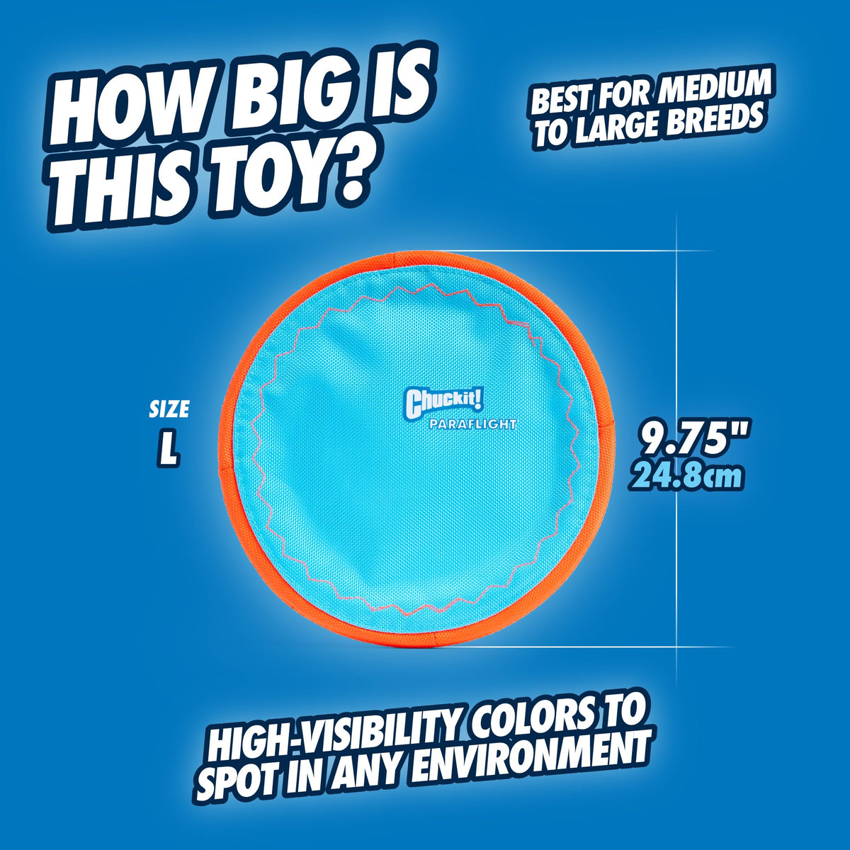 Chuckit! Paraflight Flying Disc Dog Toy, Floats, Size Large, 1 Pack