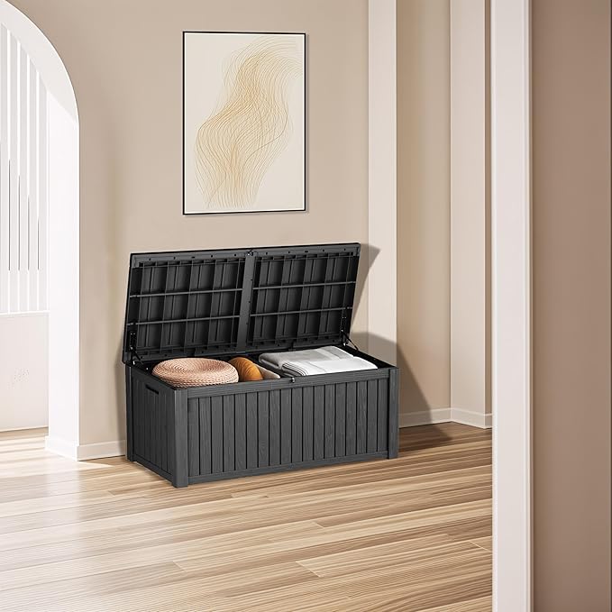 200 Gallon Outdoor Storage Box - Waterproof Patio Deck Box for Outside Deliveries, All-Weather Resin Bin with Lock for Cushions & Tools, UV-Resistant, Matte Black