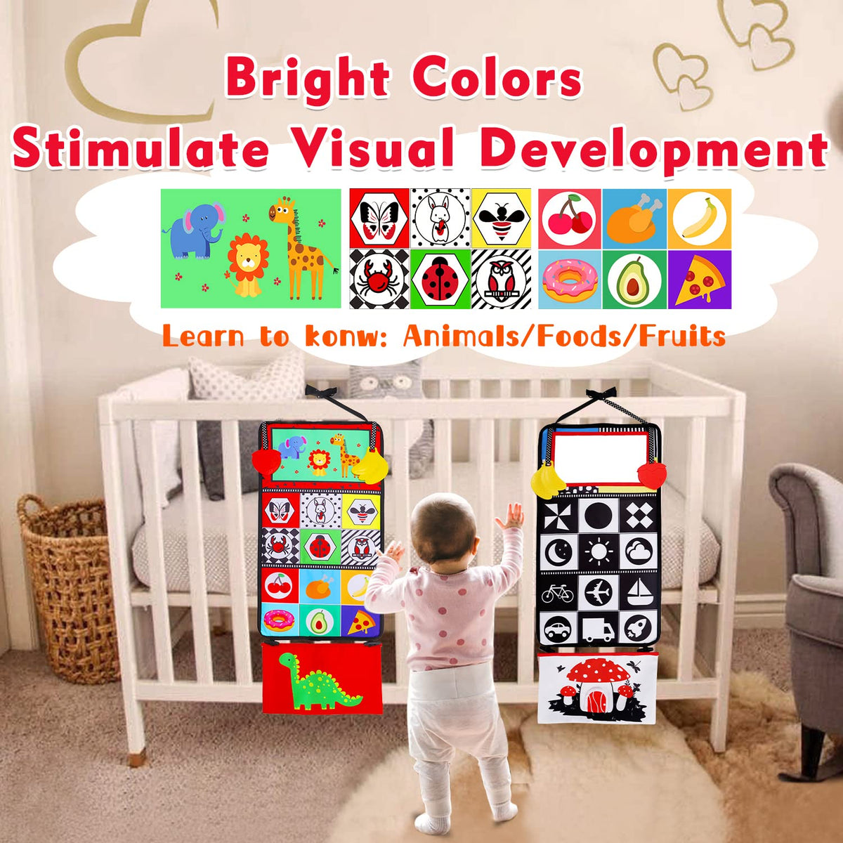 Thremhoo Tummy Time Mirror High Contrast Baby Toys for Newborn 0-6 Months