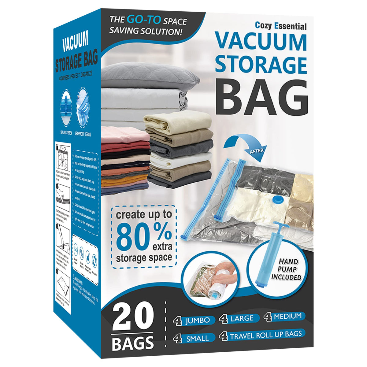 Vacuum Storage Bags with Hand Pump, Vacuum Seal Space Saver Bags,20 Combo