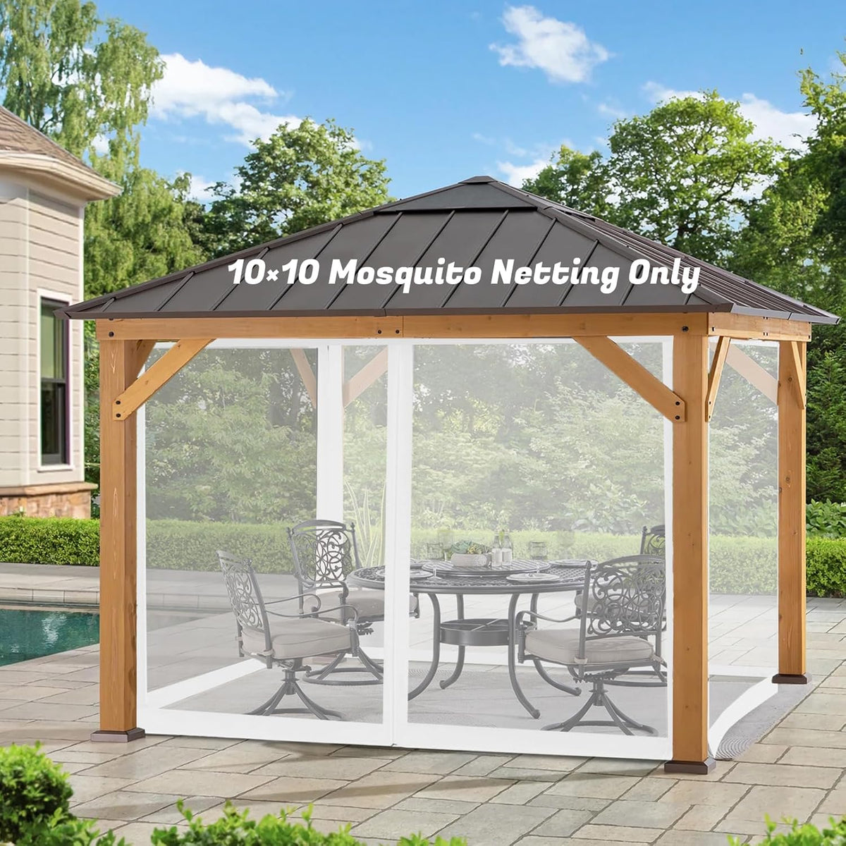 10'x10' Mosquito Netting for Patio with Zipper, Outdoor Replacement Mesh Sidewall Netting for Porch/Patio/Canopy/Gazebo (Mosquito Netting Only, White)