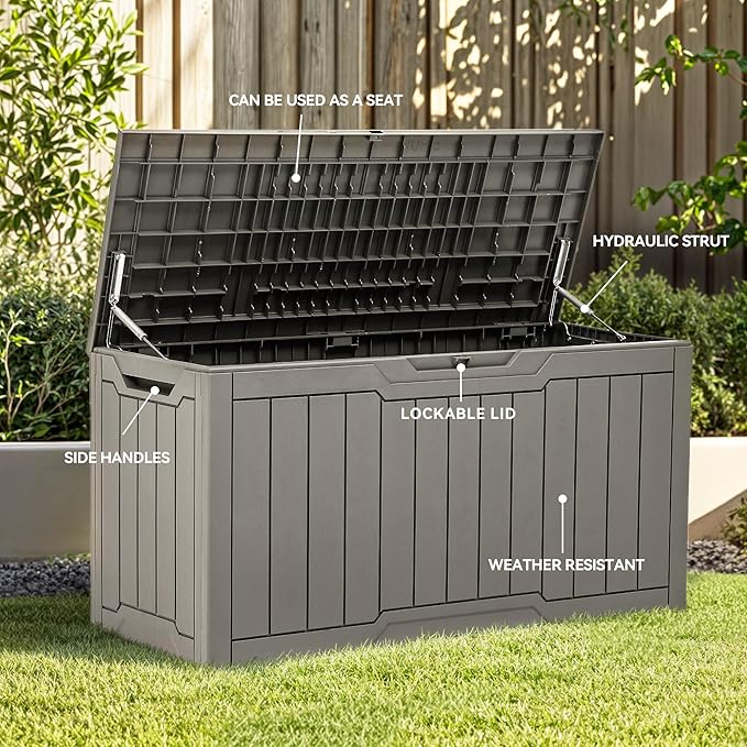 YITAHOME 80 Gallon Outdoor Storage Box, Large Water Resistant Resin Deck Box, Indoor Outdoor Lockable Storage Container for Patio, Garden, Cushions, Tools, Equipment (Taupe)