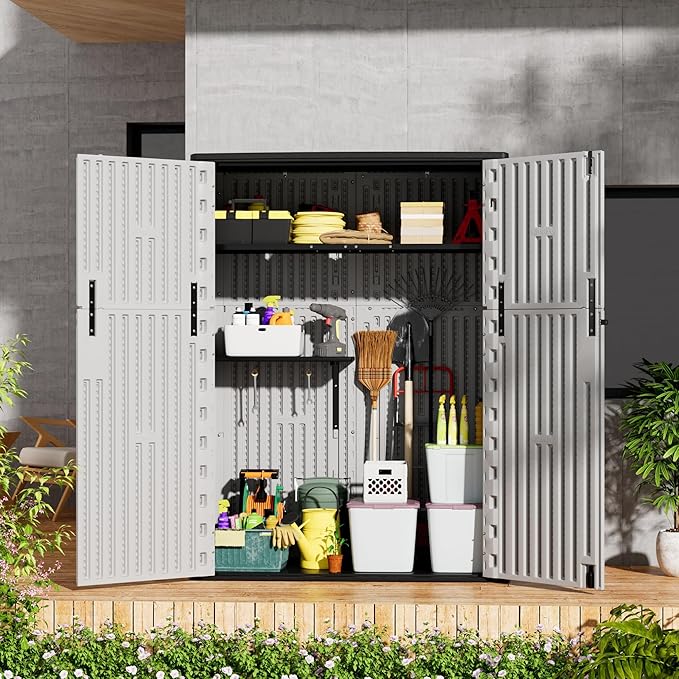 Outdoor Storage Shed Waterproof,Resin Storage Sheds Outdoor with Floor,Outdoor Storage Cabinet for Garage Storage, Pool Storage, Bike, Garden (57Cu.ft)