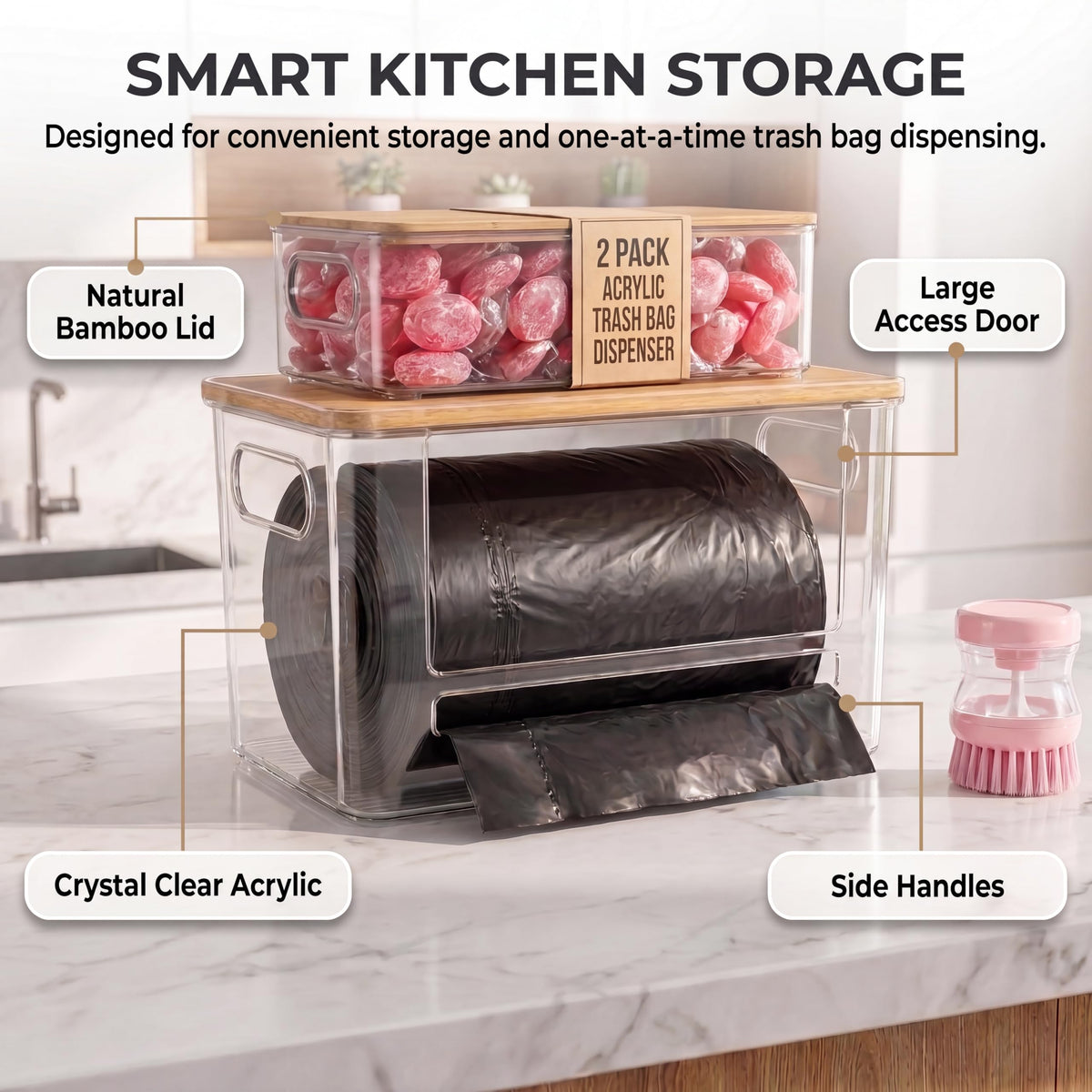 2-Pack Trash Bag Holder for Kitchen, Acrylic Trash Bag Dispenser