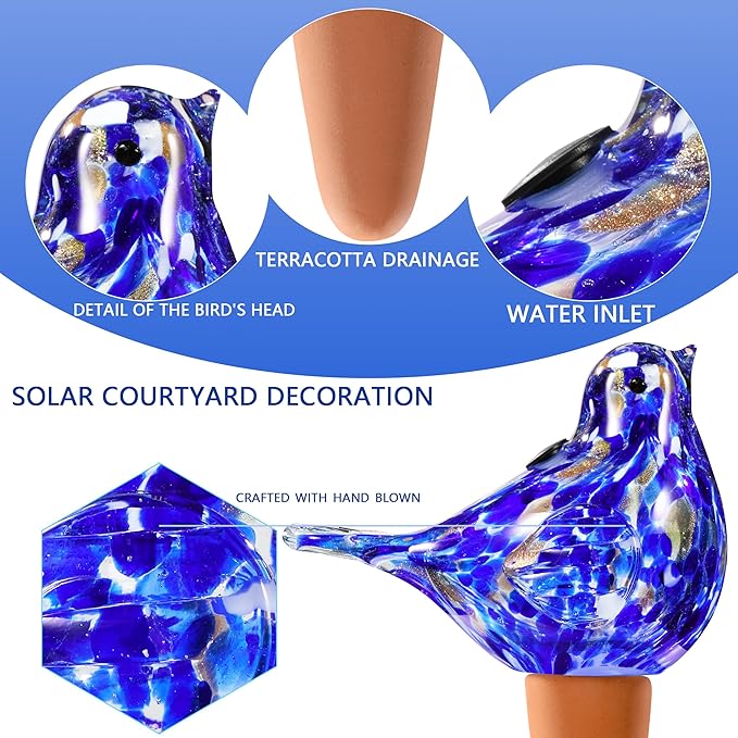Glass Bird Shaped Plant Watering Ball Glass Automatic Watering Ball Flower Pot Insertion Spike Drip Irrigation Device Watering Ball Irrigation System Plant Enthusiast Gift (Dark Blue)