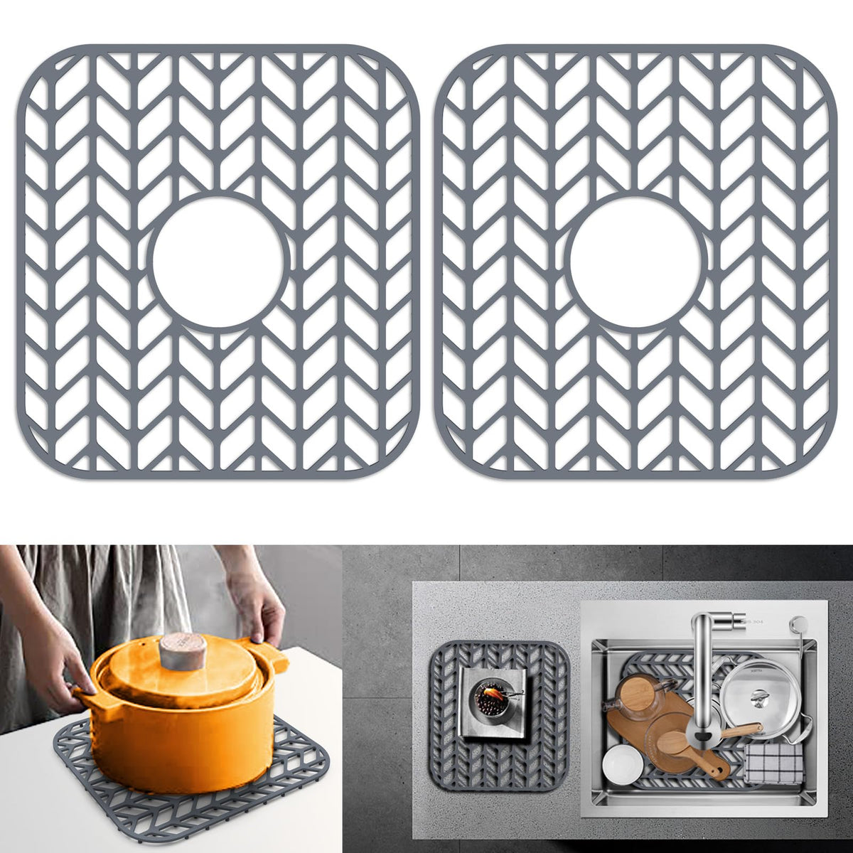 JIUBAR Sink Protectors for Kitchen Sink 12"x11"Silicone Sink mat 2pcs