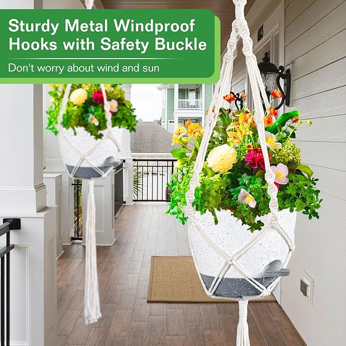 2 Pack Self Watering Hanging Planters Indoor Flower Pots, 6.5 Inch Hanging Pot Macrame Hanging Plant Holders with 2 Hooks Drainage Holes for Garden Home