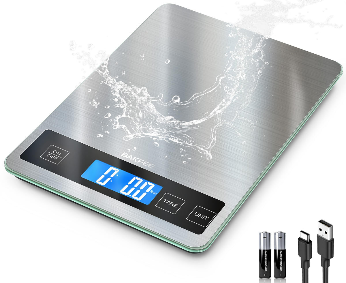 BakFee Food Scale, 33lb Kitchen Scale with 1g Precision, USB-C Rechargeable