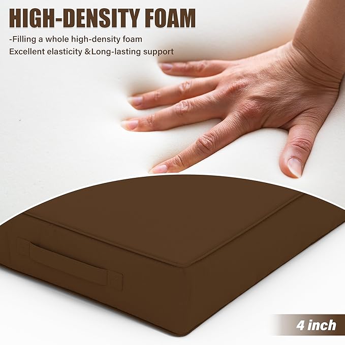 Patio Chair Cushions 22 X 22 X 4 Inch Waterproof Outdoor Seat Cushions for Patio Furniture, Outdoor Sofa Couch Pads with Ties & Handle, Set of 2, Chocolate