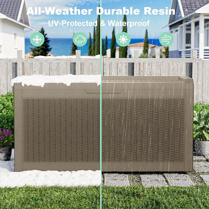 DRATO 60 Gallon Deck Box, Waterproof Resin Large Outdoor Storgae Box for Patio Furniture, Patio Cushions, Gardening Tools, Pool and Sports Supplies, Lockable