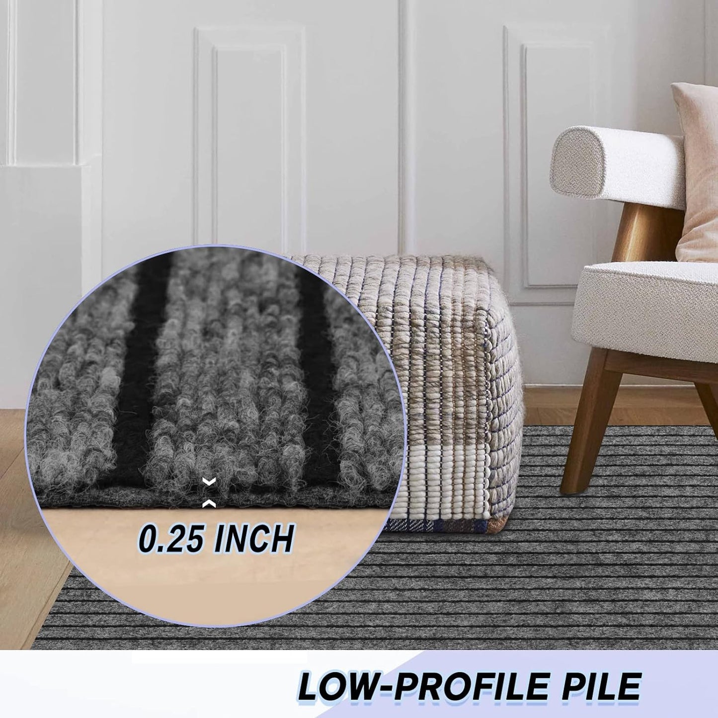 Custom Size Backed Non-Slip Area Rugs Runner, Easy Clean, Waterproof Runner Rugs for Hallway Entryway, Kitchen, Laundry, 2FT x 49FT, Gray Stripe