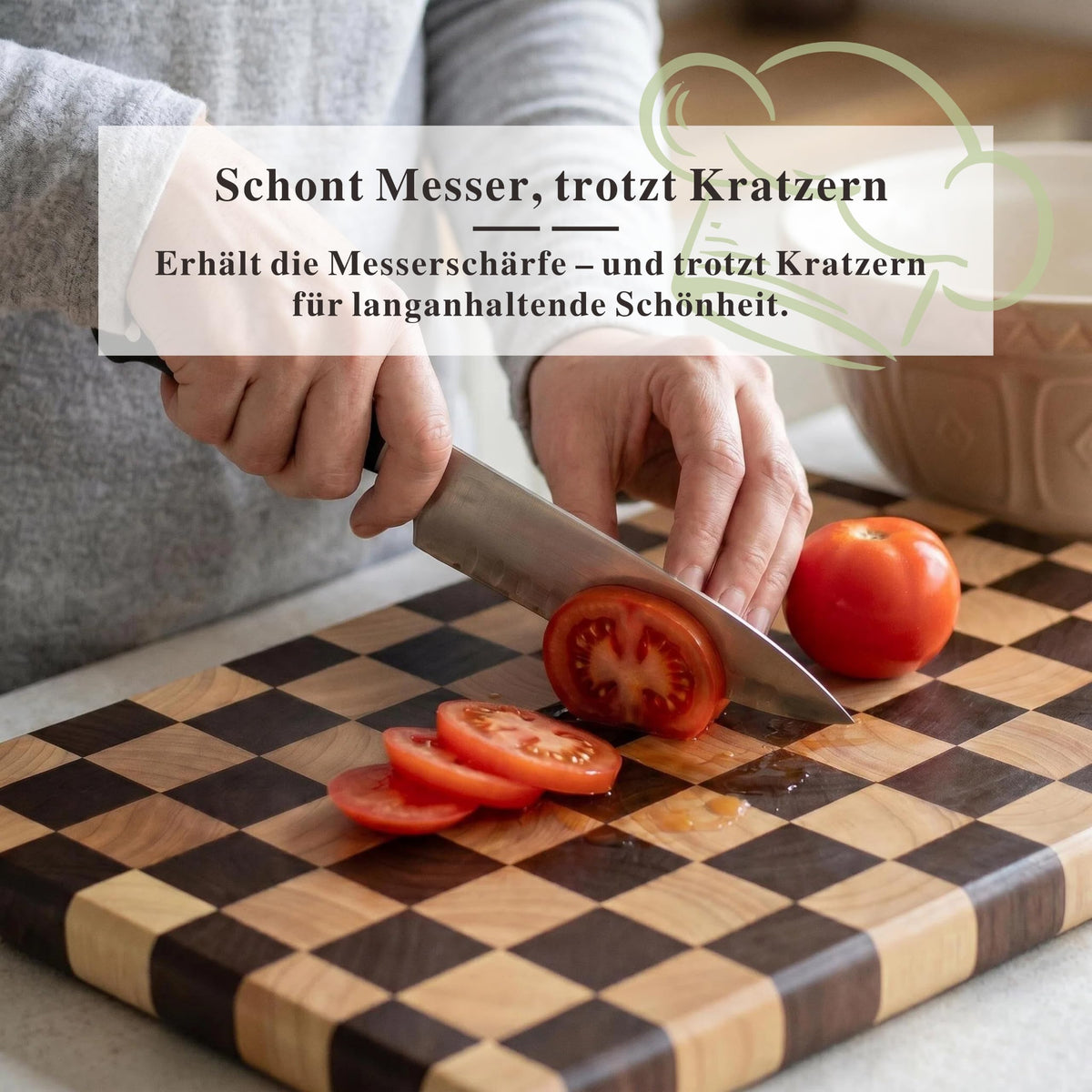 Checkered Cutting Board for Kitchen, 16"L x 11"W x 1"Th – Wooden Chopping, Cheese & Charcuterie Board in Acacia Wood, Butcher Block Serving Tray for Meat, Fruit, Bread & Vegetables