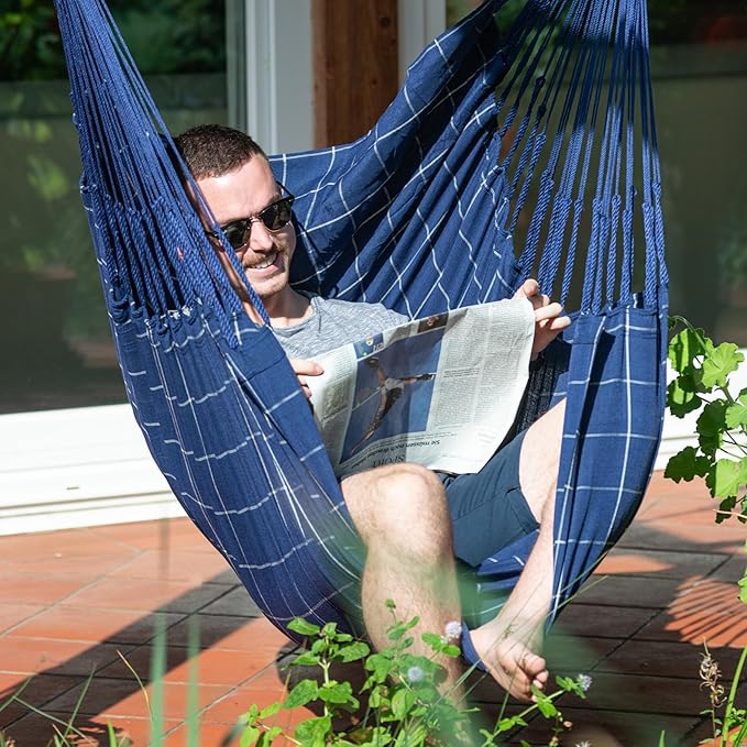 LA SIESTA® - XL King Domingo Hammock Swing Chair - Weather & Tear Resistant Hanging Hammock Chair - Indoor Outdoor Hammock Chair Swing - Hanging Chair for Patio Porch Bedroom - Max 355 Lbs, Marine