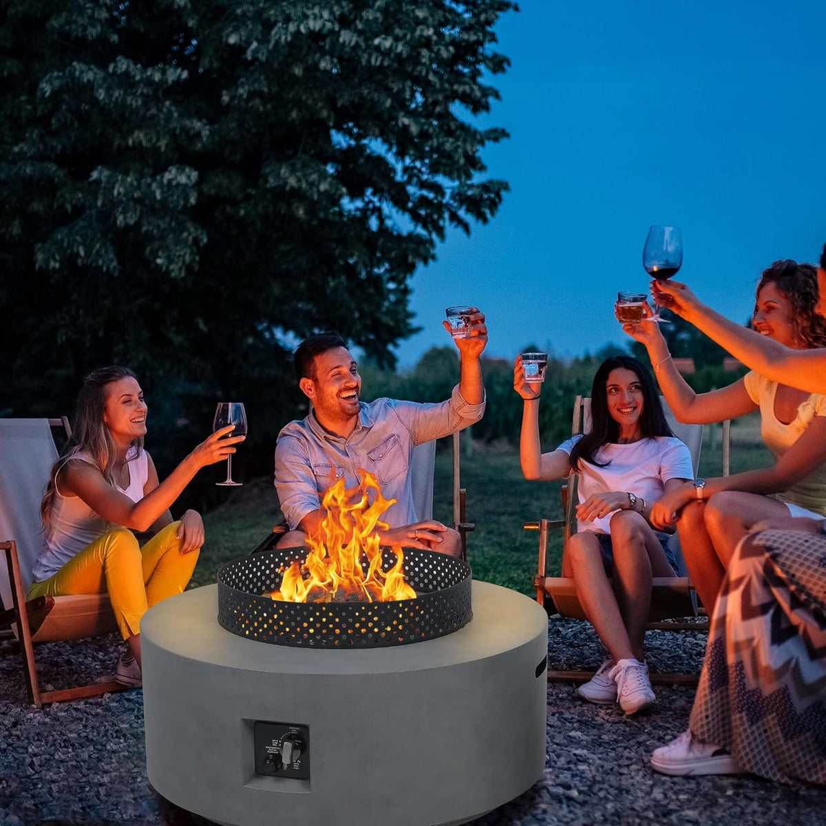 32 Inch Fire Pit Table, 3-Piece Outdoor Propane Fire Pit Table 65,000 BTU Round Gas Firepit, Wind Guard, 16 inches Tank Side Table and Baking Sheet for Garden, Patio, Grey