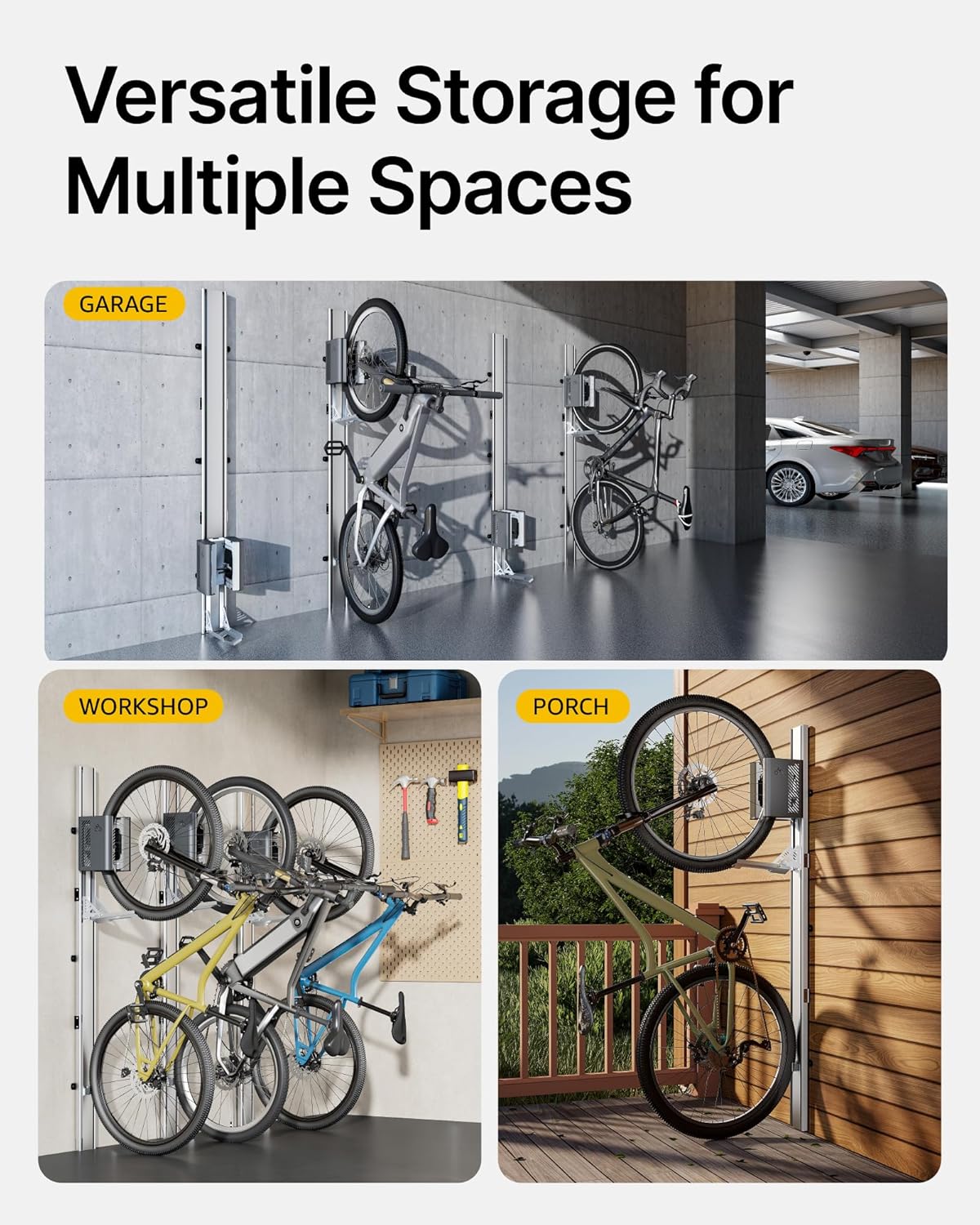 monTEK Automatic Lift EBike Rack – Fits 24-29" Tires, Heavy-Duty Vertical Wall Rack for Bicycles (Up to 71 lbs) - Effortless Lifting, Easy Install - Space-Saving Storage for Garage, Shed, SG