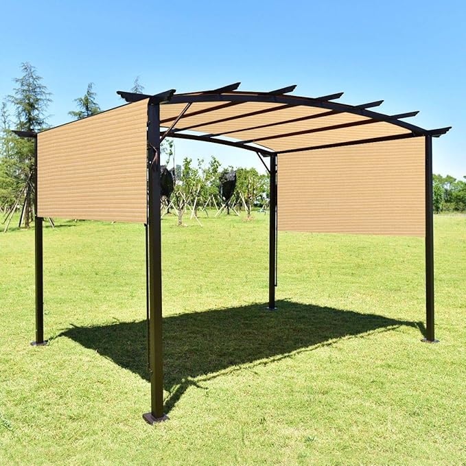 Eden's Decor Straight Flat-Edged Sun Shade Sail Rectangular 7' x 11' Beige UV-Blocking Outdoor Canopy Fabric Cloth Awning for Pergola Patio Garden Backyard Custom Size