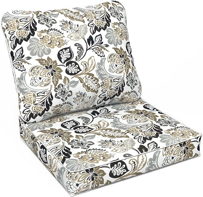 LVTXIII Outdoor Deep Seat Cushion Patio Seat and Back Cushion Set Seasonal Chair Cushion with Removable Cover and Adjustable Buckle for Home and Garden, 24"x24"x4", Dailey Tan