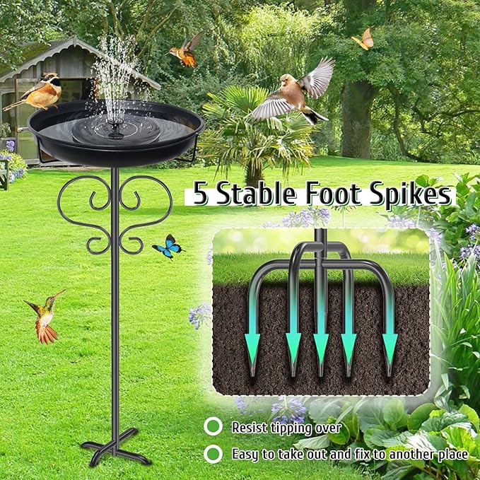 40In Bird Baths for Outdoors, Metal Birdbath Birdfeeder with Heavy Duty 5 Prong Stake, Vintage Detachable Bird Bath Water Feeder Bowl for Garden Yard Lawn Decor Black