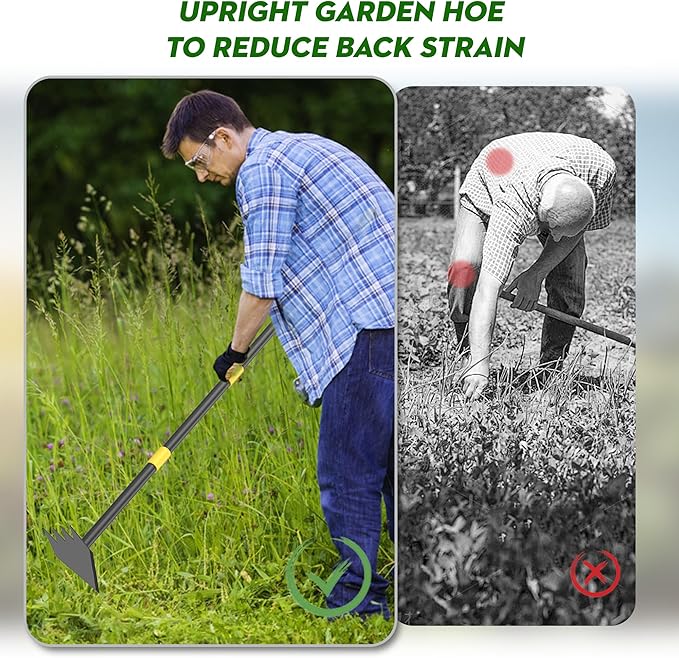 Dual Headed Weeding Tool, Long Handle for Loosening Soil Weeding Digging with Heavy Duty Stainless Steel Manual Weeder Hoe Garden Tool 17-45 inch Metal Black