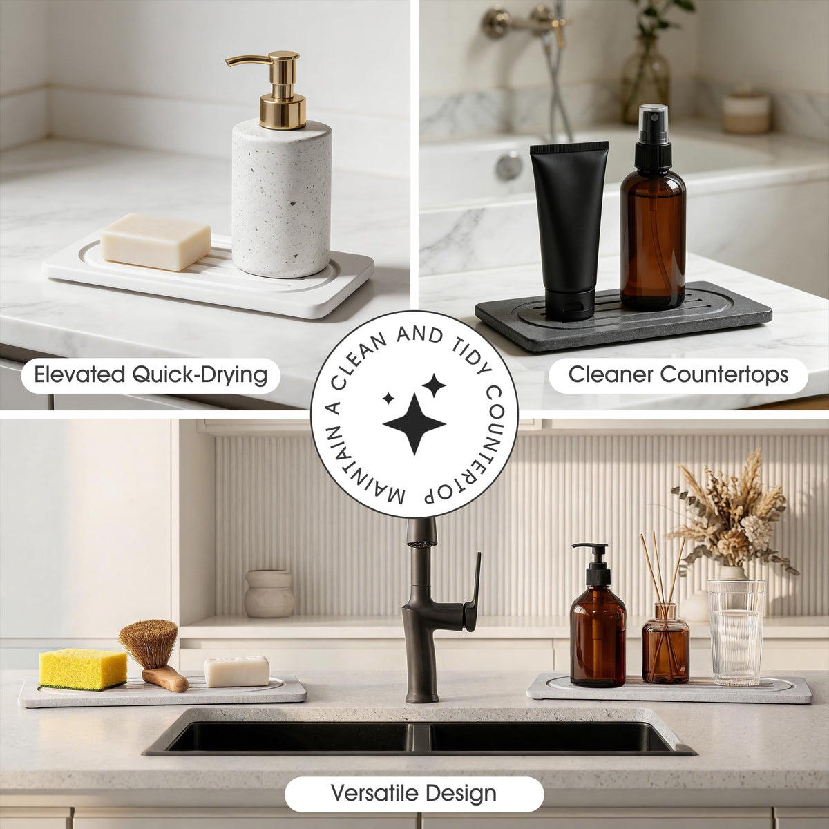 2 PCS Water Absorbent Diatomite Coasters Kitchen Sponge Holder & Faucet Mat