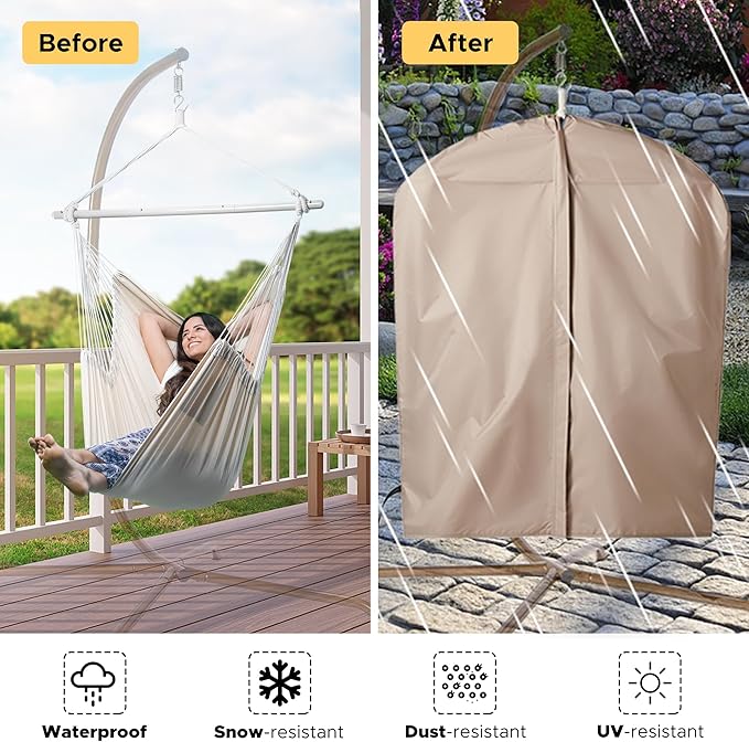ADVOKAIR Hammock Chair Swing & Cover Set (500 lbs Max) – Hanging Rope Swing for Bedroom, Outdoor, Patio, Porch with Sturdy Steel Bar & Anti-Slip Rings + All-Weather Rain Cover for Storage Protection