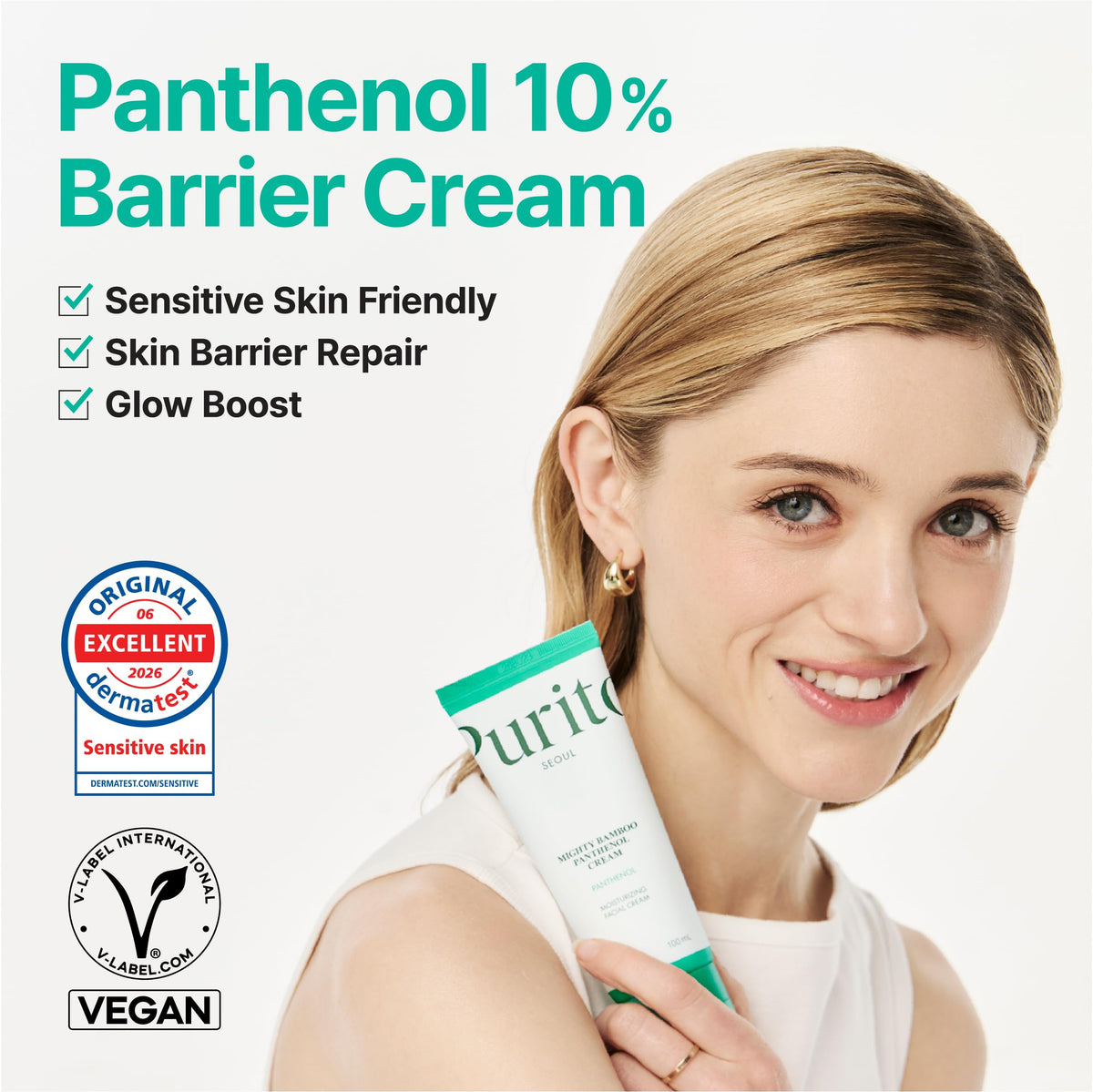 PURITO Panthenol 10% Barrier Cream for Sensitive Skin, 3.38 fl.oz