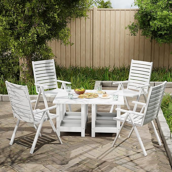 Outdoor Side Table with 2 Layers Storage Small Adirondack Square Side Tables for Outside Weather Resistant Patio End Table for Pool, Backyard, Indoor Companion, Front Porch, White