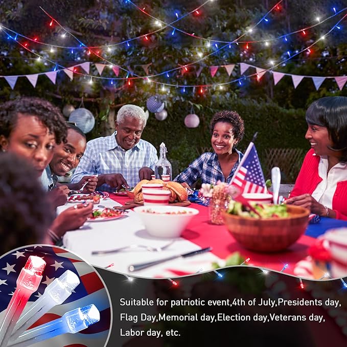 JMEXSUSS Red White & Blue Lights Clear Wire, 66 Ft 200 LED 4th of July Decorations String Lights Plug in, Christmas Lights for Independence Day Celebration Party Memorial Day Patriotic Holidays Decor
