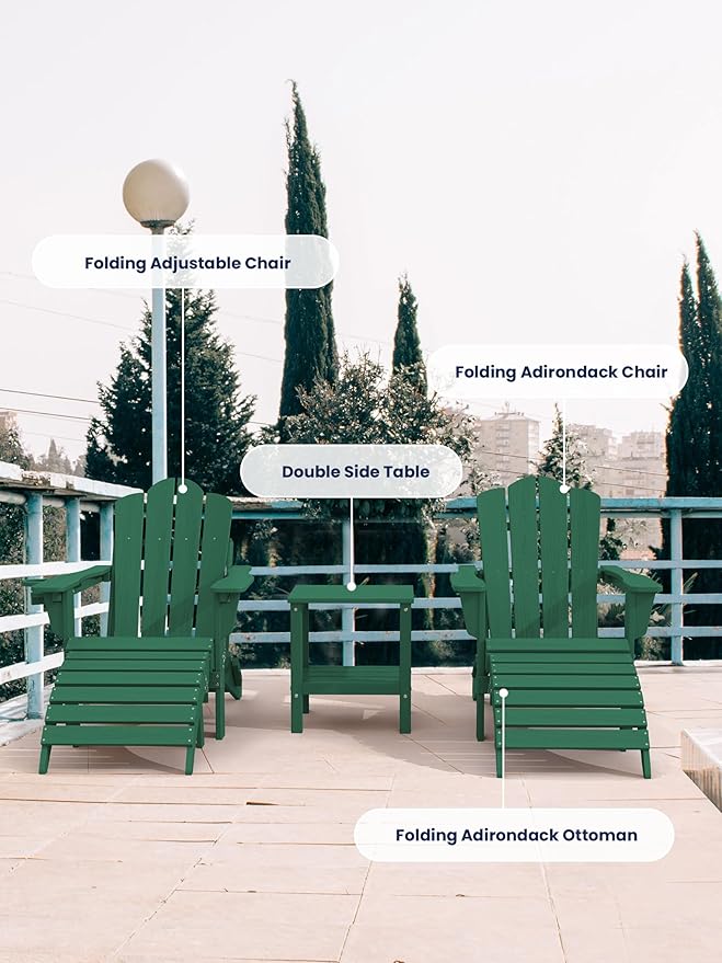 KINGYES Folding Adirondack Ottoman for Adirondack Chair, Green