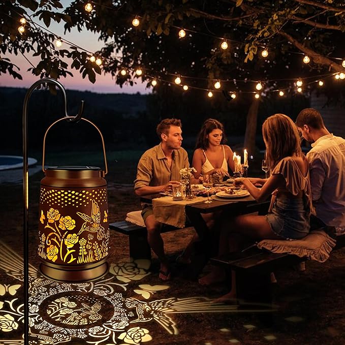 KY&BOSAM Solar Lanterns Outdoor Waterproof Rose Hummingbird Garden Decor Birthday Gift for Women Mom Grandma Hangings Solar Lights Metal Diwali Decoration Outside Lantern for Yard Patio Backyard Porch