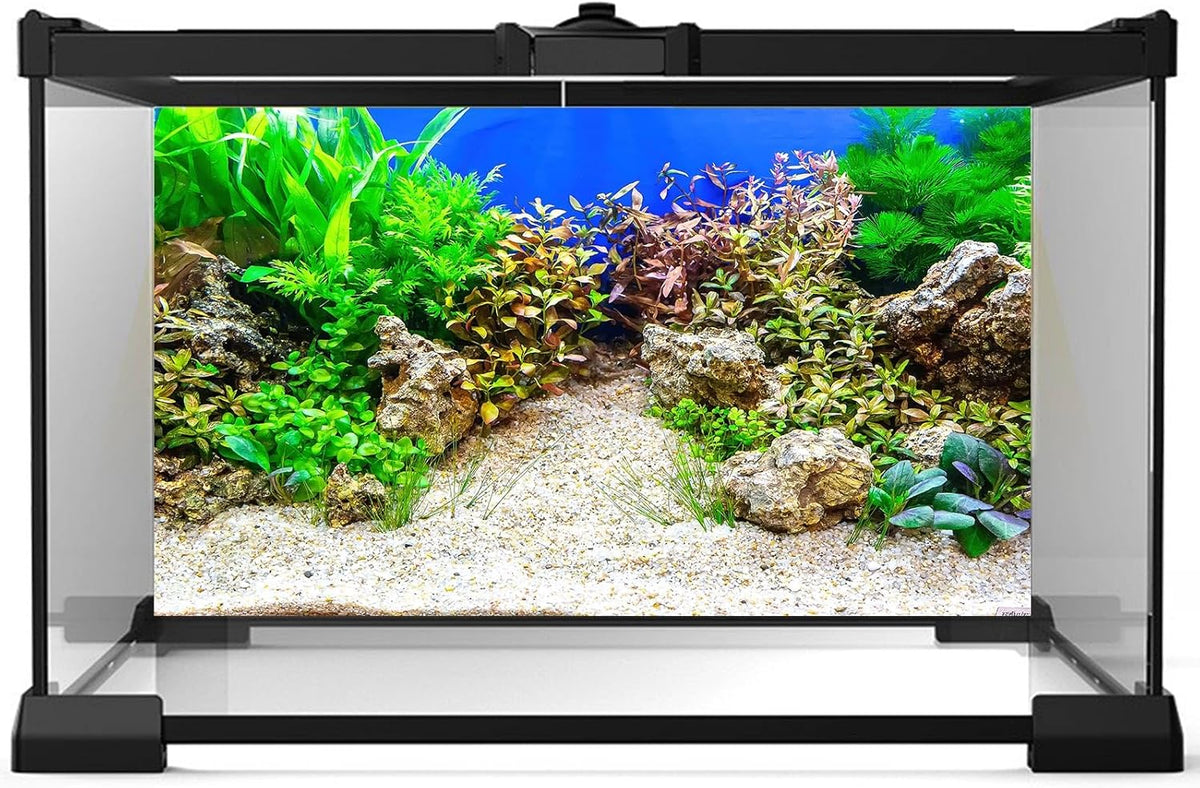 Aquarium Background Underwater Grass Leaves with Pebble Terrarium Background Vivid and Fresh Green Aquatic Plant Stone River Bed and Lake Fish Tank Background Decor Vinyl 48x18in