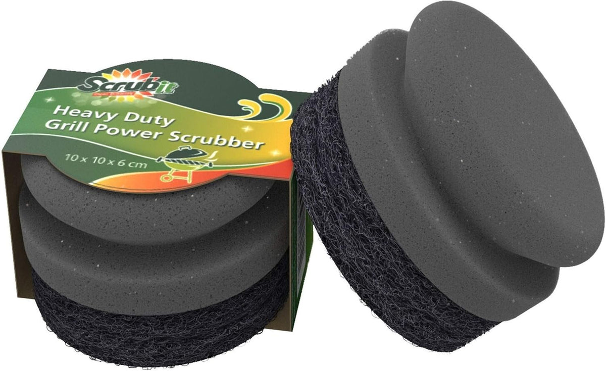 SCRUBIT Grill Cleaning Brush - Grill Sponge Bristle Free BBQ Cleaner with Heavy Duty Scrubber Pad, Safe Cast Iron and Griddle Scraper Pads, Ideal Accessories for Charcoal and Gas Grills - 2 Pack