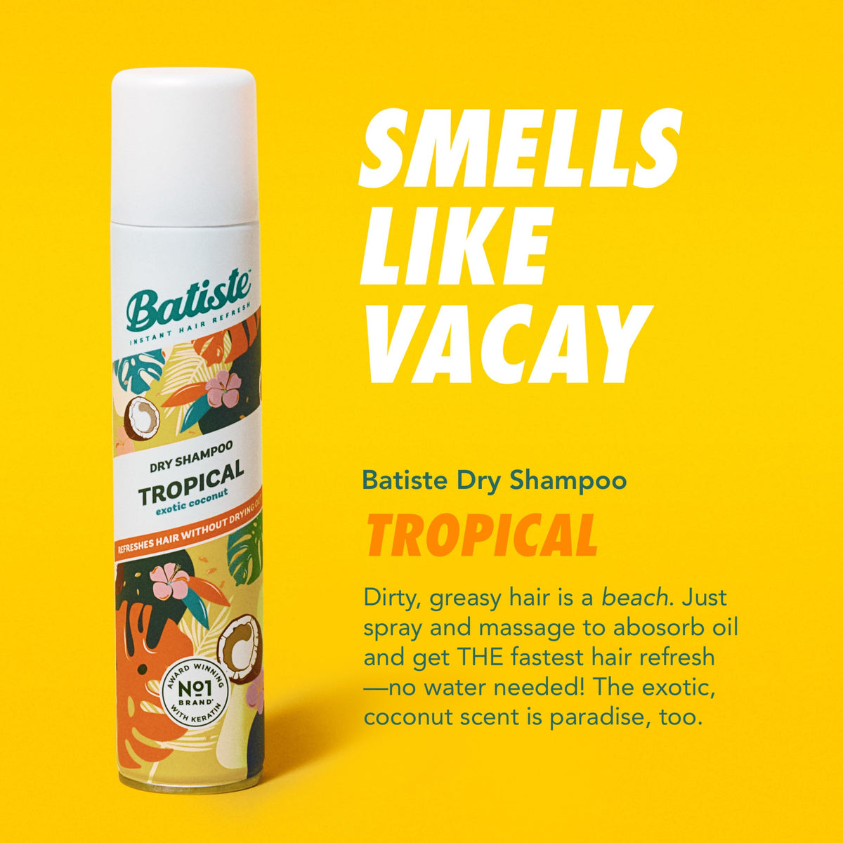 Batiste Dry Shampoo, Tropical Fragrance, 3.81 Oz, 3-Pack
