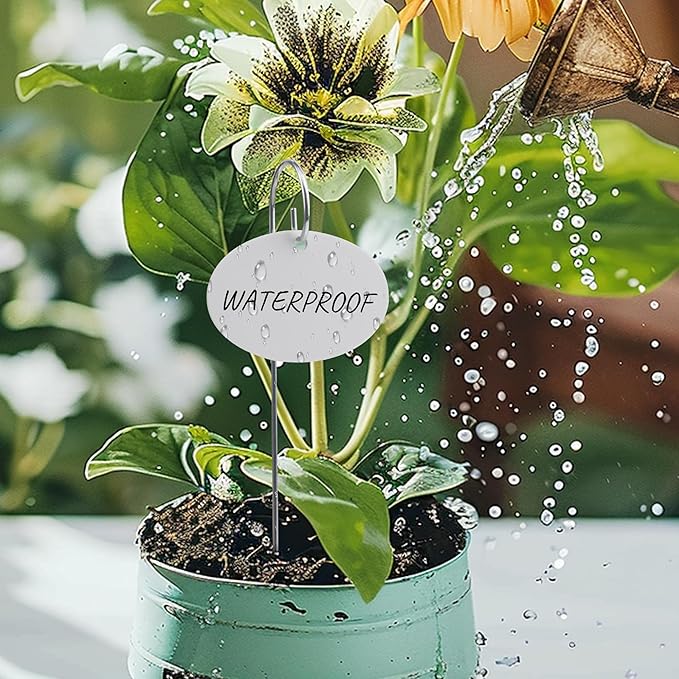 Temlum Plant Labels with Marker Pen, 25 Pcs Plant Garden Markers Garden Label Stakes Plant Sign Tags for Outdoor Plants, Flowers, Herbs, Seed (White)