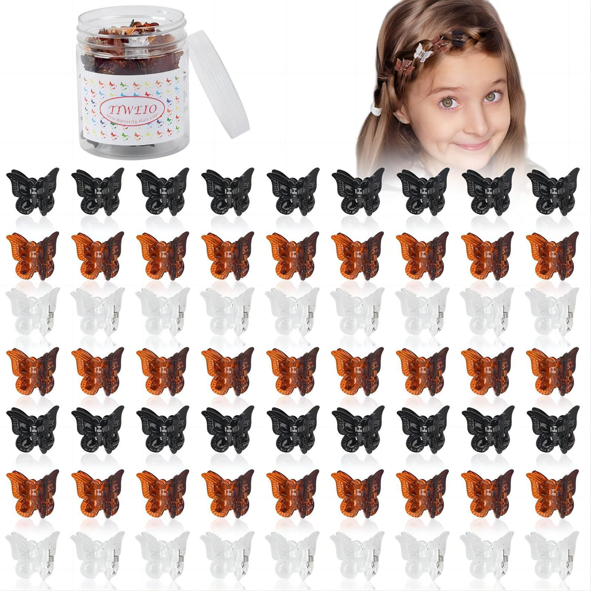 Tiweio 100Pcs Butterfly Hair Clips Mini Cute Hair Styling Accessories Clips For Hair 90S Women Girls With Box Package, 3 Colors