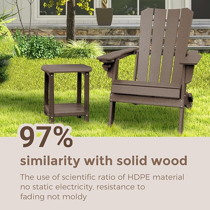 Adirondack Square Outdoor Side Table,2-Tier Storage Patio Side Table, HDPE End Tables for Backyard Pool Porch Garden Lawna Cafe