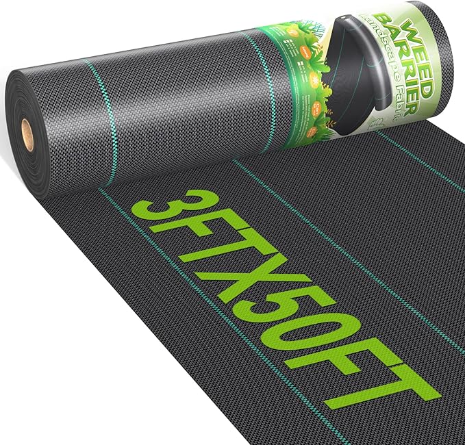 3ftx50ft Weed Barrier Landscape 3.2oz Fabric Heavy Duty, Woven Weed Control Cloth, Woven Geotextile Fabric for Underlayment, Gardening Ground, Commercial Driveway Weed Block Cover Mat