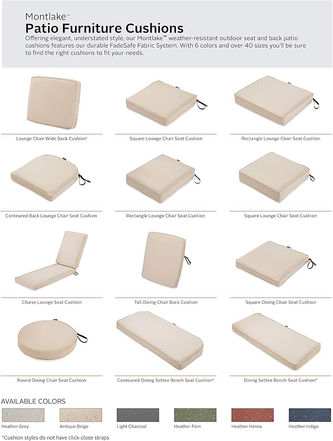 Classic Accessories Montlake Water-Resistant 21 x 22 x 4 Inch Patio Lounge Back Cushion, Antique Beige, Outdoor Loveseat Cushions