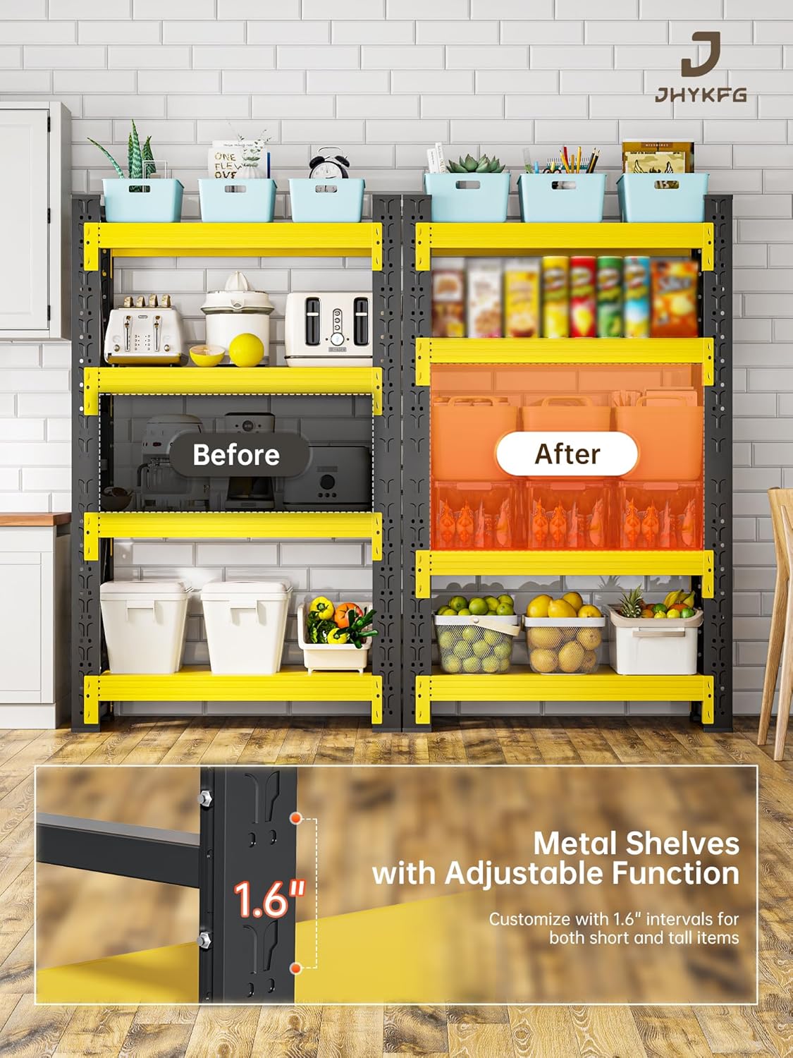 4-Tier Storage Shelves,79" H Heavy-Duty Garage Shelving Unit,Adjustable Industrial Metal Shelf System,4,000lbs Capacity,Tool Organizer for Garage,Workshop,48" W*24" D*79" H,Black&Yellow