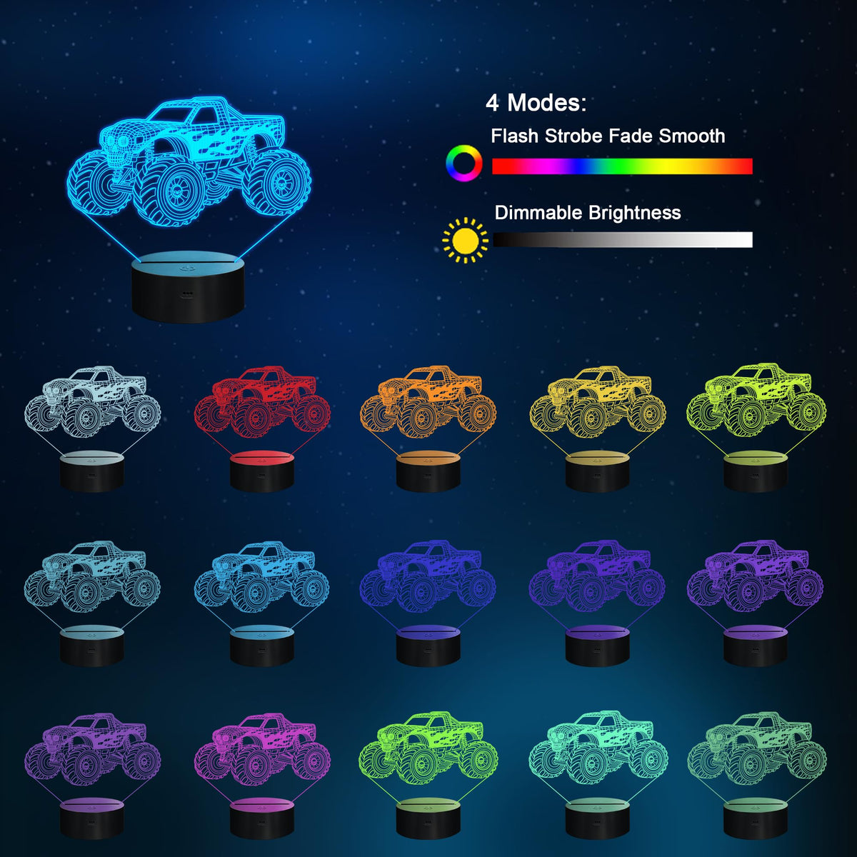 YuanDian Skull Monster Truck 3D LED Night Light