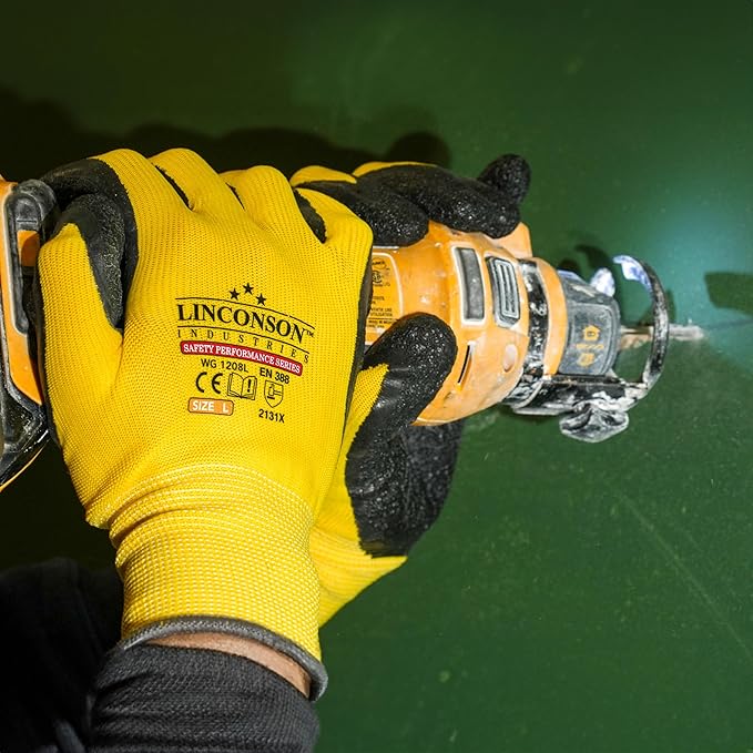 linconson 12 Pack Safety Performance Series Construction Mechanics Wrinkle Latex Work Gloves
