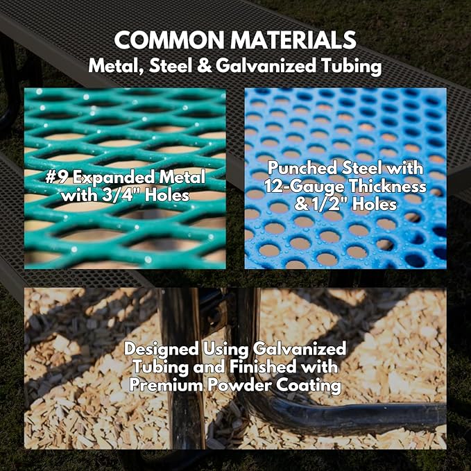 Heavy-Duty Portable Outdoor Kids Table, Expanded Metal Kids Picnic Table, Commercial-Grade Picnic Table, Made in America (6ft Rectangular, Childrens, Textured Gold Vein)